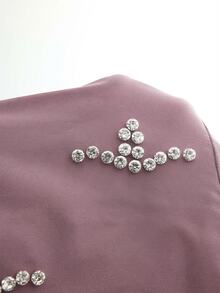 Feyla Women's Solid Color Square Neck Puff Sleeve Pearl Decor Pleated Hem Elegant Dress - Pink - View 9