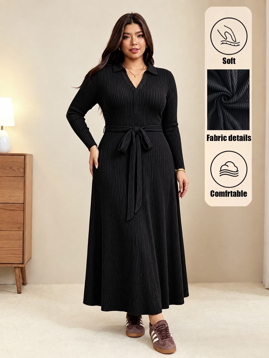 Edennvi Casual Elegant Lady Black Dress, Suitable For Parties Brunch Office Outings And Commuting, Essential For Women Of All Ages, Plus Size Fall - Black - View 1