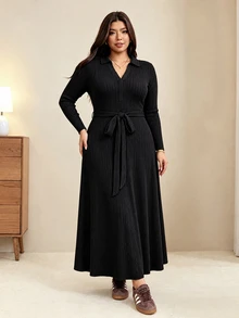 Edennvi Casual Elegant Lady Black Dress, Suitable For Parties Brunch Office Outings And Commuting, Essential For Women Of All Ages, Plus Size Fall - Black - View 1