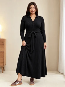 Edennvi Casual Elegant Lady Black Dress, Suitable For Parties Brunch Office Outings And Commuting, Essential For Women Of All Ages, Plus Size Fall - Black - View 4