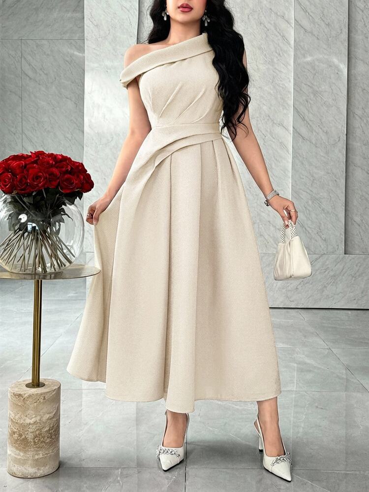 Feyla Elegant Asymmetric Waist Ruched A-Line Cocktail Dress, Suitable For Parties And Social Gatherings - Apricot - View 5