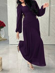 Feyla Women's Elegant Solid Color Dress For Commuting Dinner Cocktail Wedding Dark Purple Autumn - Purple - View 6