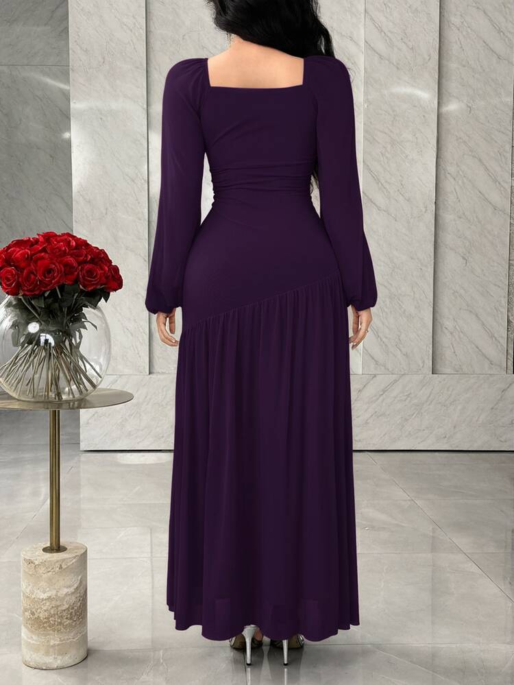 Feyla Women's Elegant Solid Color Dress For Commuting Dinner Cocktail Wedding Dark Purple Autumn - Purple - View 2