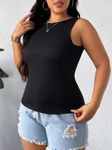 Elenzga Plus Size Camis Plain Casual - Hitam - View 7
