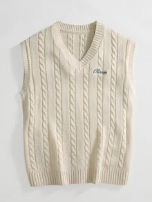 Manfinity CasualKnits Men's Letter Pattern Casual Daily Wear Knitted Vest Festival Boys Fall/Winter Daily New Pull, Sweaters - Apricot - View 7