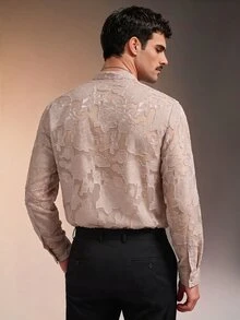 ZURIURI Men's Luxury Minimalist Floral Cut Button Half-Placket Shirt - Apricot - View 2