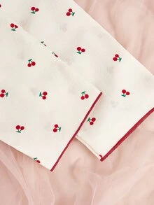 Tween女孩 2件組/秋季秋冬套裝 校園風睡衣，桃色櫻桃印花長袖上衣與長褲，休閒居家服，柔軟舒適可愛禮物 - 杏色 - 查看 9