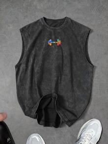 Sport MetroGents Men's Letter Print Crew Neck Casual Daily Sports Tank Top, Gym - Dark Grey - View 3