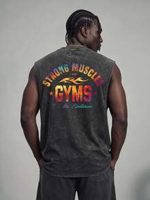 Sport MetroGents Men's Letter Print Crew Neck Casual Daily Sports Tank Top, Gym - Dark Grey - View 1