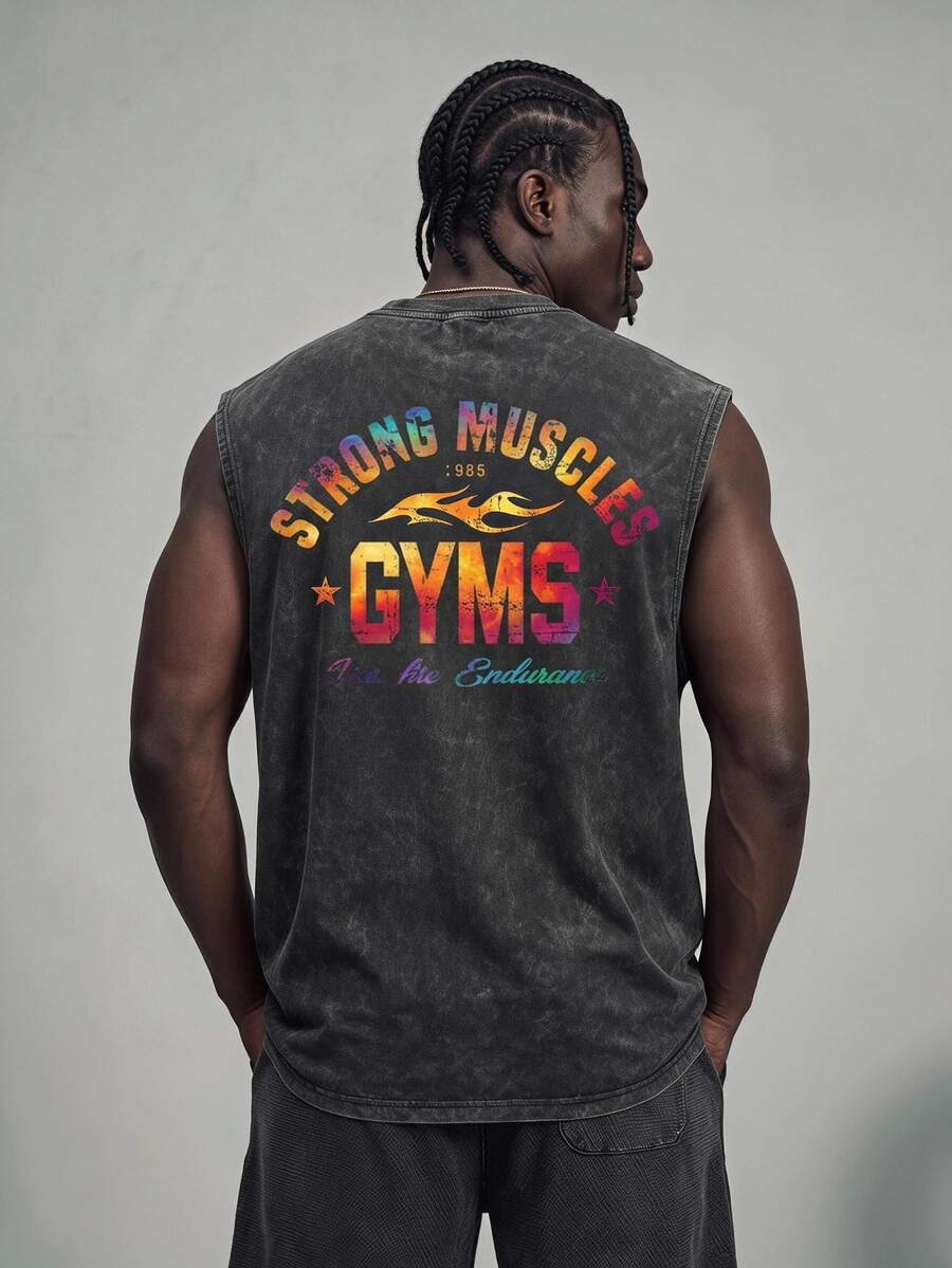 Sport MetroGents Men's Letter Print Crew Neck Casual Daily Sports Tank Top, Gym - Dark Grey - View 1