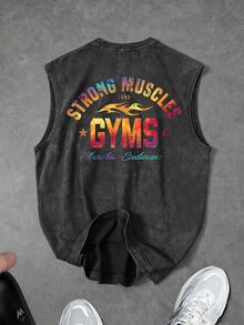 Sport MetroGents Men's Letter Print Crew Neck Casual Daily Sports Tank Top, Gym - Dark Grey - View 2