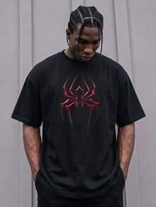 Sport MetroGents Men's Plus Size Spider Graphic Print Crew Neck Short Sleeve Sports T-Shirt,Halloween - Black - View 1
