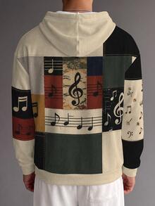 Gym Rark Retro Nostalgic Patchwork Graphic Sweatshirt For Men, Distressed Color Block Panels, Classic Staff Music Note Floral Print Soft Vertical Rib Text Top, Gym - Multicolor - View 2