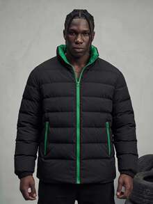Sport MetroGents Boyfriend Style Men's Plain Long Sleeve Zip-Up Stand Collar Padded Coat, Sports Clothes - Black - View 1