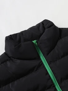 Sport MetroGents Boyfriend Style Men's Plain Long Sleeve Zip-Up Stand Collar Padded Coat, Sports Clothes - Black - View 4