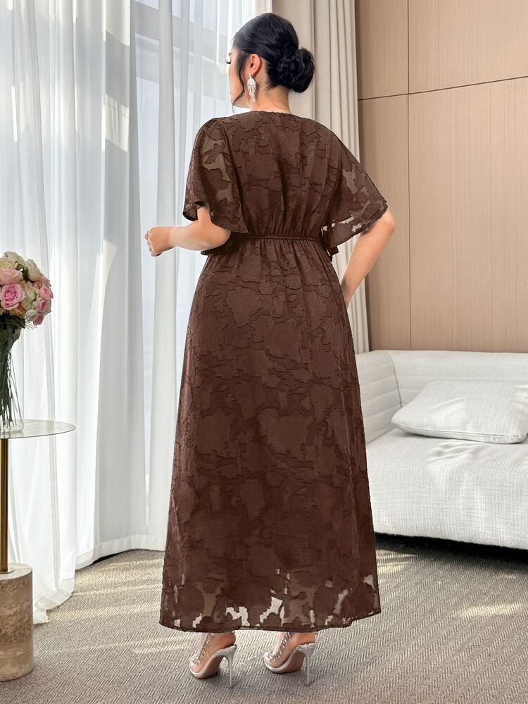 Feyla Plus Size Women Cutout Ruffle Sleeve Elegant Celestial Casual Split Hem Dress Formal Tea Party Birthday Date Night Brown Summer Wedding - Coffee Brown - View 2