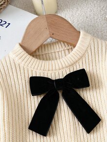 SHEIN Baby Girls Round Neck Pullover Sweater, Pink Striped, Soft And Comfortable, Suitable For Autumn/Winter - Multicolor - View 3