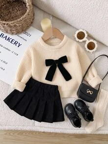 SHEIN Baby Girls Round Neck Pullover Sweater, Pink Striped, Soft And Comfortable, Suitable For Autumn/Winter - Multicolor - View 1