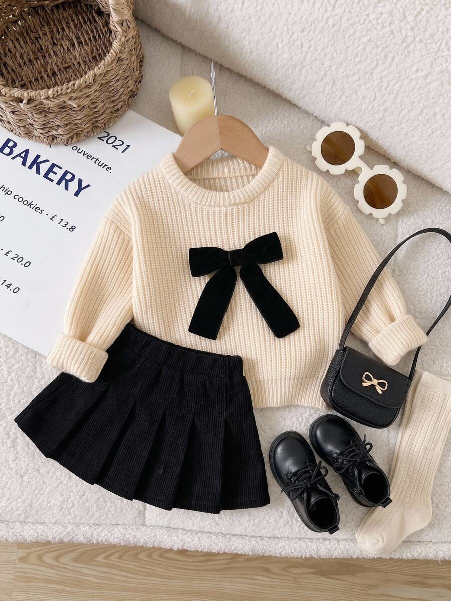 SHEIN Baby Girls Round Neck Pullover Sweater, Pink Striped, Soft And Comfortable, Suitable For Autumn/Winter - Multicolor - View 1