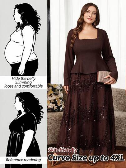 Reflora Plus Size Elegant Party Sequin Patchwork Dress