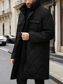 Sport MetroGents 男友风男士纯色前拉链长袖简约休闲滑雪夹克 - 黑色 - 查看 4