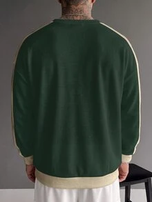 Sport MetroGents Vintage Sport Number 89 Star Print Men Pullover Sweatshirt, Green Cream Raglan Sleeve Side Stripe Design, Loose Drop Shoulder Crew Neck Retro College - Multicolor - View 2