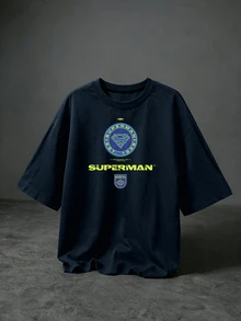SUPERMAN X SHEIN 男士字母印花休閒日常旅行運動T恤 - 藏蓝色 - 查看 2