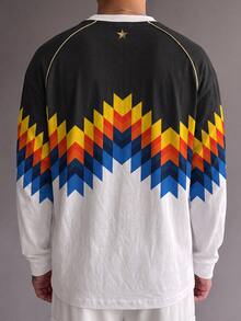 Sport MetroGents Retro Multi-Tone Vertical Stripe Men Pullover Knit Sweatshirt, Knit Textured Dark Green Black Gold Contrast Stripes, Loose Drop Shoulder Crew Neck Vin - Multicolor - View 2