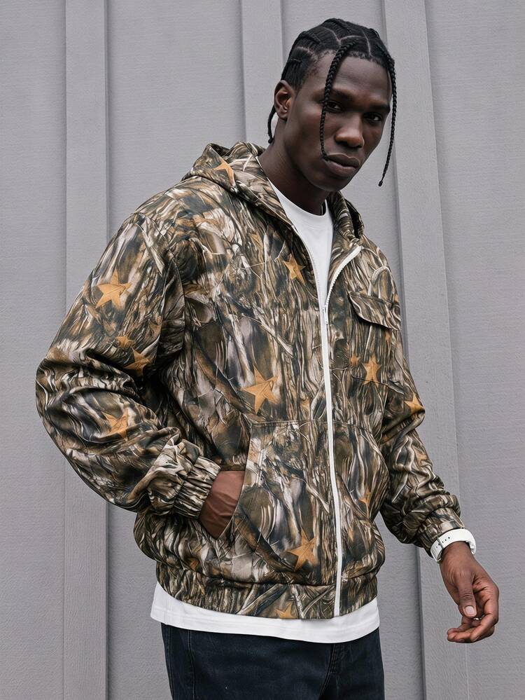 Sport MetroGents Men's Letter Print Long Sleeve Zip Front Drawstring Hooded Sports Jacket Green Jacket  Hiking Jacket Men Zip Up Athletic Jacket Jacket Sport - Multicolor - View 1