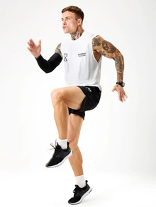 Sport MetroGents 男士圆领宽肩带印花休闲运动T恤和背心，简约设计 - 白色 - 查看 6