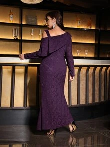 SHEIN Clasi Plus Size Elegant Formal Sexy Lace Ruched Dress For Evening Party Cocktail Formal Dinner Wedding Dark Purple Autumn - Purple - View 7