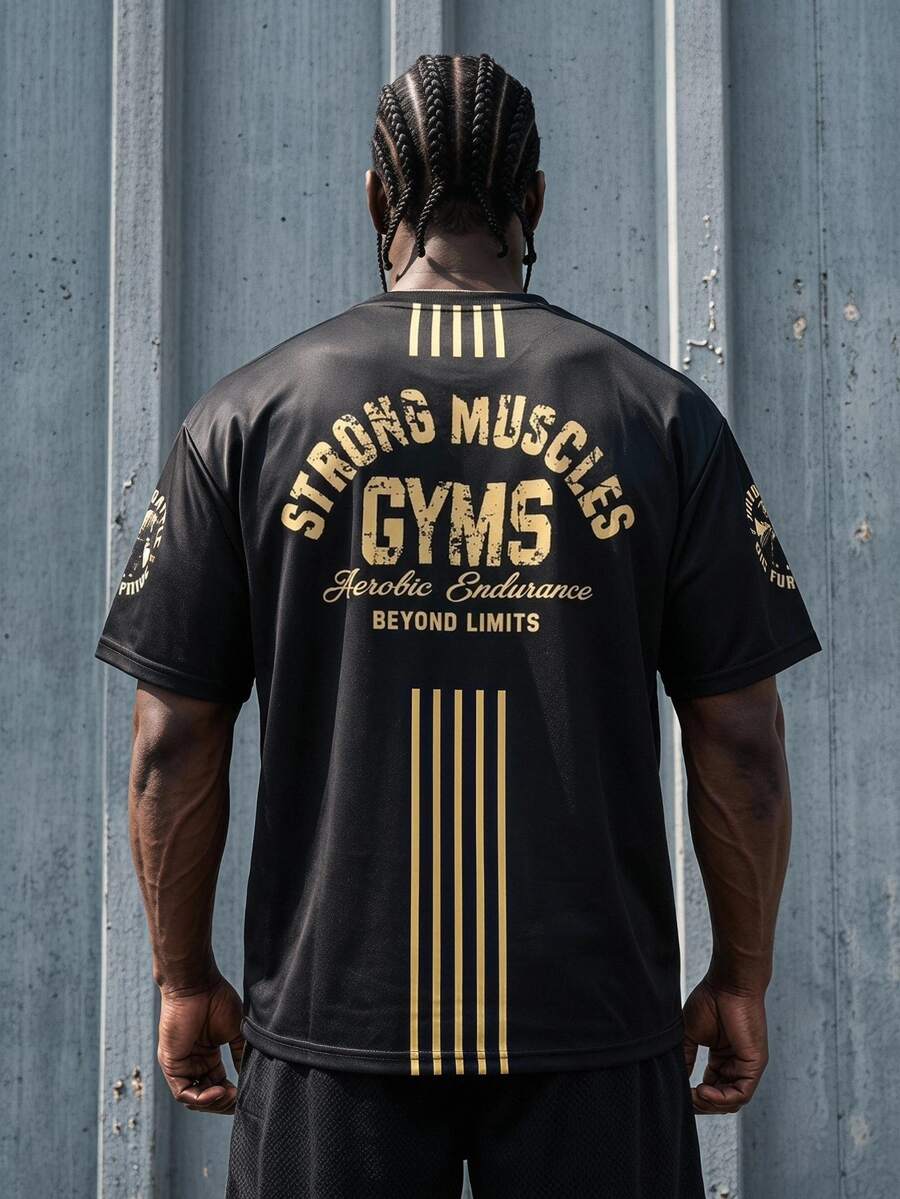 Sport MetroGents Men's Letter Print Casual Versatile Daily Travel Sports T-Shirt - Black - View 1