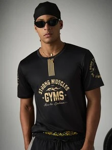 Sport MetroGents Men's Letter Print Casual Versatile Daily Travel Sports T-Shirt - Black - View 4
