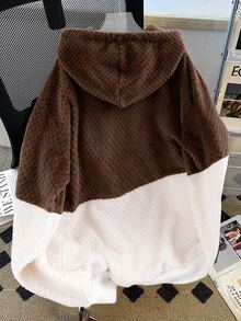 Elenzga 2025 Autumn/Winter Slouchy Casual Daily Wear High-End Design Patchwork Contrast Color Hooded Lamb Fleece Thickened Loose Long Sleeve Sweatshirt Versatile - Coffee Brown - View 7