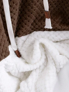Elenzga 2025 Autumn/Winter Slouchy Casual Daily Wear High-End Design Patchwork Contrast Color Hooded Lamb Fleece Thickened Loose Long Sleeve Sweatshirt Versatile - Coffee Brown - View 3
