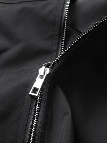 Sport MetroGents Boyfriend Style Men Casual Solid Color Hooded Sports Jacket - Black - View 4