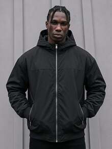Sport MetroGents Boyfriend Style Men Casual Solid Color Hooded Sports Jacket - Black - View 1