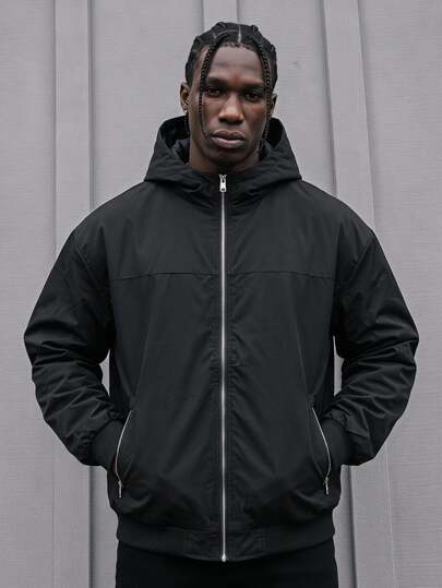 Sport MetroGents Jaket Olahraga Kasual Pria Gaya Boyfriend dengan Tudung Warna Polos