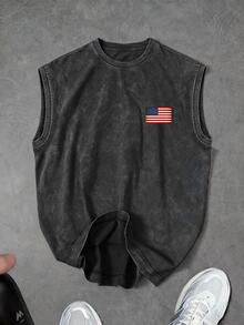 Sport MetroGents Men's American Flag Print Round Neck Sports Tank Top - Dark Grey - View 3