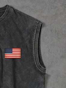 Sport MetroGents Men's American Flag Print Round Neck Sports Tank Top - Dark Grey - View 5