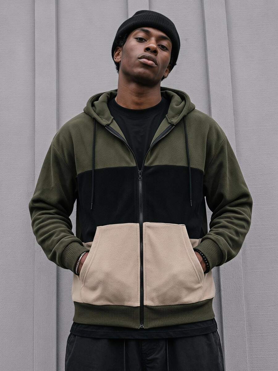 Sport MetroGents Men's Solid Color Zipper Front Hoodie With Pockets Sports Jacket - Army Green - View 1