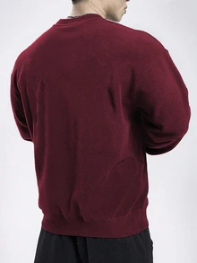 Sport MetroGents 男士纯色圆领保暖长袖套头卫衣，秋冬季 - 酒紅色 - 查看 2