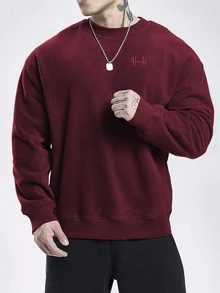 Sport MetroGents 男士纯色圆领保暖长袖套头卫衣，秋冬季 - 酒紅色 - 查看 3