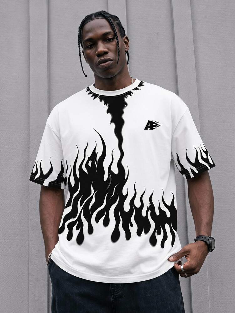 Sport MetroGents Men's Letter & Flame Print Short Sleeve Sports T-Shirt, Gym - Black - View 1