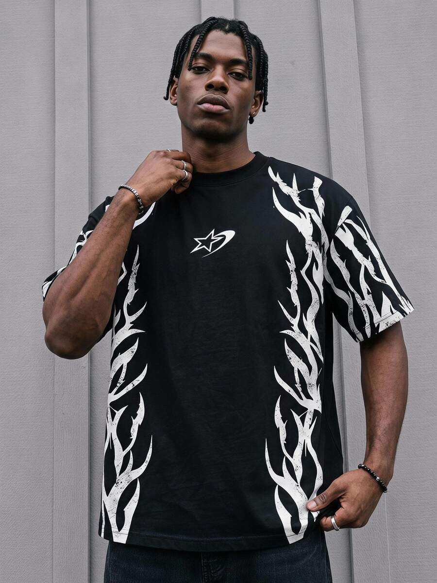 Sport MetroGents Men's Star Print Crew Neck Short Sleeve Sports T-Shirt, Gym - Black - View 1