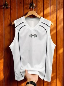 Sport MetroGents Men's Barbell Print Casual Fitness Sports Tank Top - White - View 5