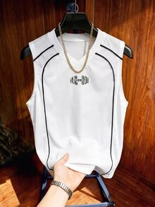 Sport MetroGents Men's Barbell Print Casual Fitness Sports Tank Top - White - View 3