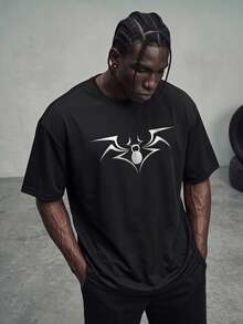 Sport MetroGents Men's Black Round Neck Spider Pattern Short Sleeve Sports T-Shirt - Black - View 1