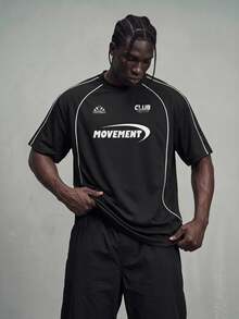 Sport MetroGents Men's Contrast Trim Letter Print Sports T-Shirt, Gym - Black - View 1