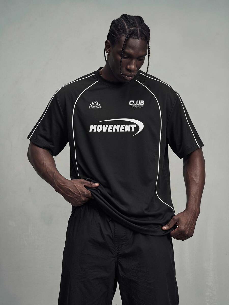 Sport MetroGents Men's Contrast Trim Letter Print Sports T-Shirt, Gym - Black - View 1